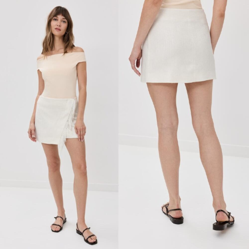 NWT A.L.C. Lined Fringe Trim Tweed Kelley Mini Skirt Cream Size: 4